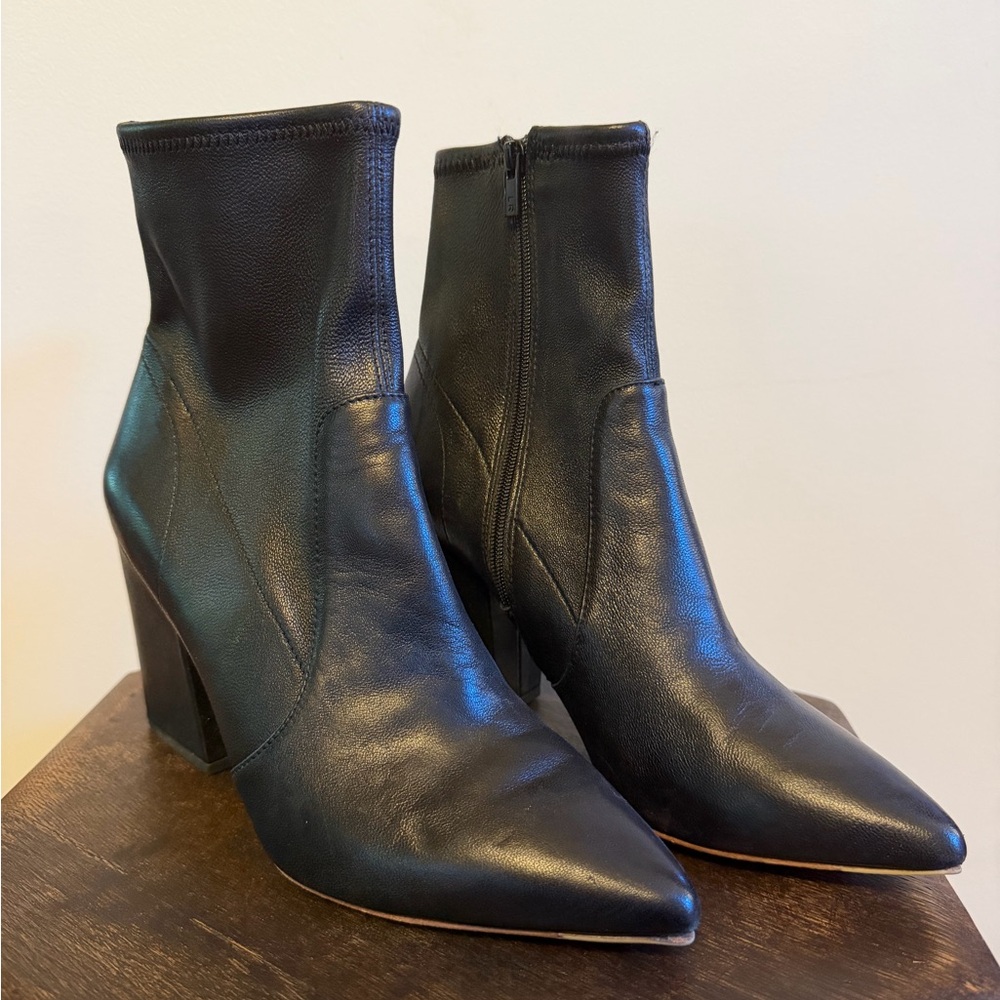 Loeffler Randall Black Leather Pointed-Toe Ankle Boots